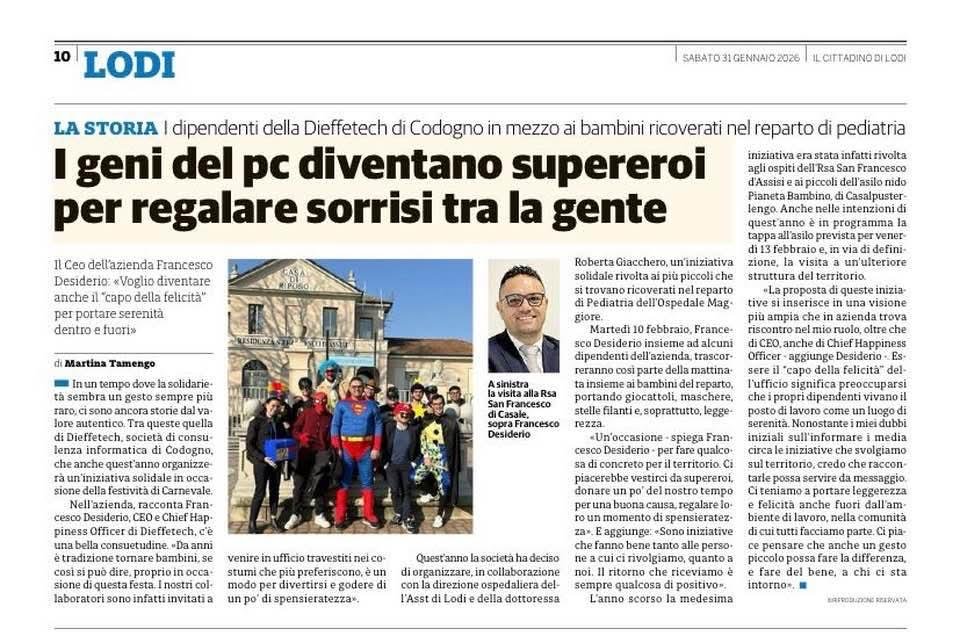 Articolo del Cittadino di Lodi: «I geni del pc diventano supereroi per regalare sorrisi tra la gente»