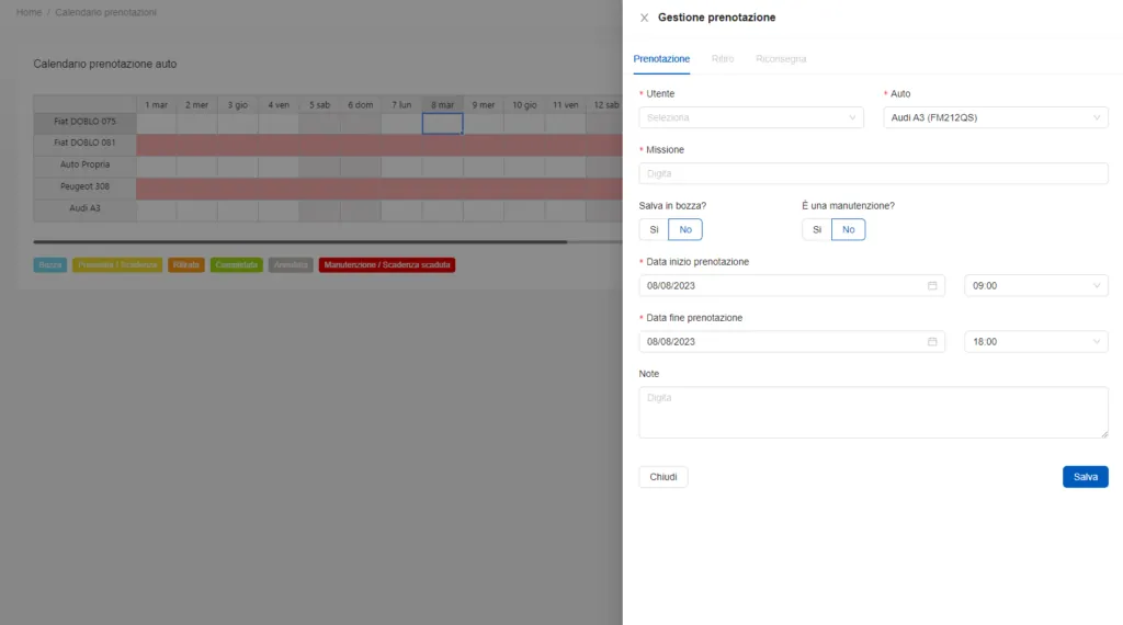 Software prenotazione auto